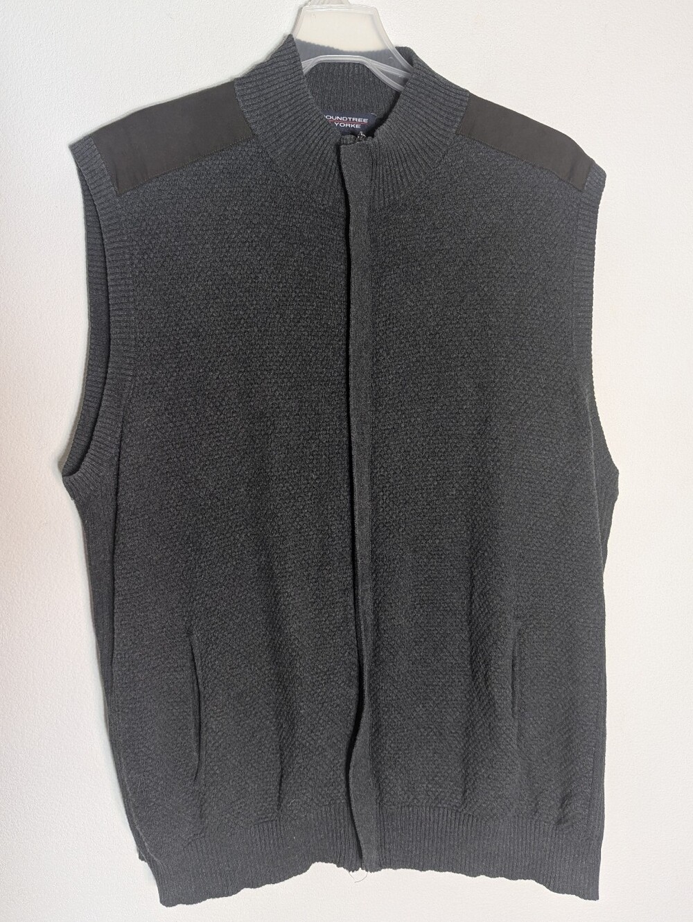 Roundtree & York Men's Sweater Vest Full Zip Suede Patches Textured Big Tall XXL
